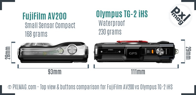 FujiFilm AV200 vs Olympus TG-2 iHS top view buttons comparison