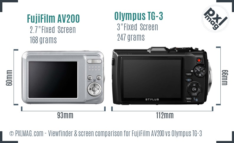 FujiFilm AV200 vs Olympus TG-3 Screen and Viewfinder comparison