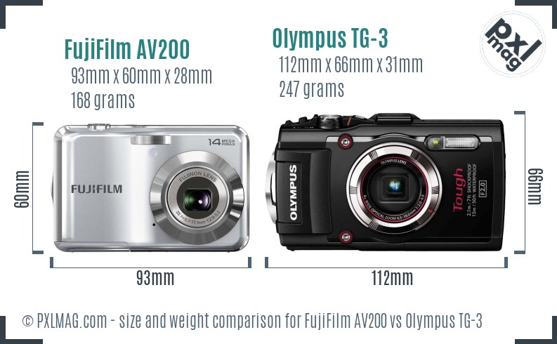 FujiFilm AV200 vs Olympus TG-3 size comparison
