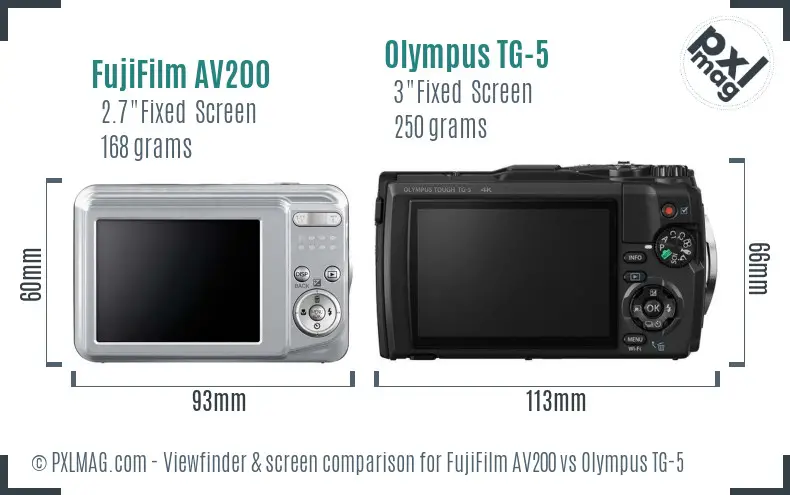 FujiFilm AV200 vs Olympus TG-5 Screen and Viewfinder comparison