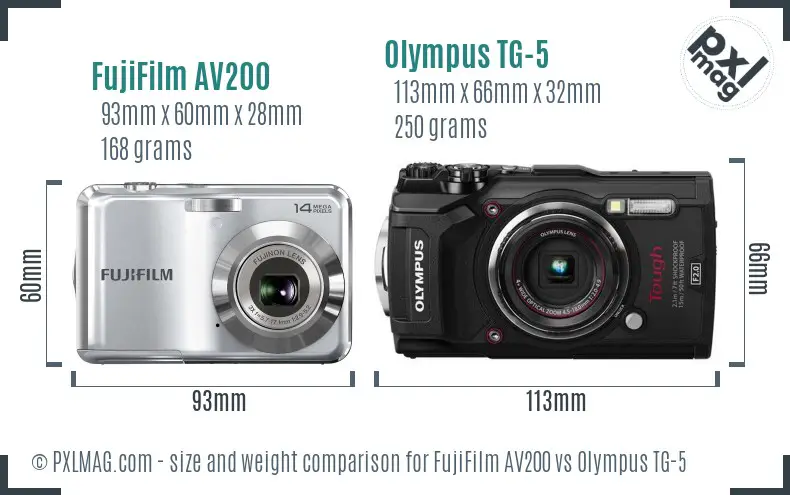 FujiFilm AV200 vs Olympus TG-5 size comparison