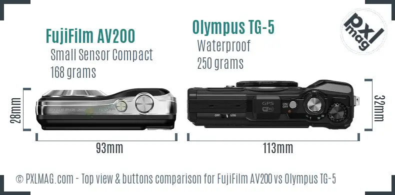 FujiFilm AV200 vs Olympus TG-5 top view buttons comparison