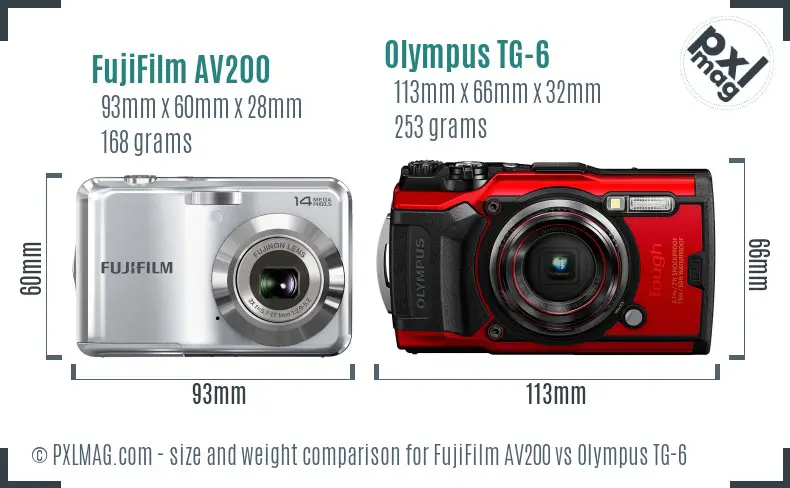 FujiFilm AV200 vs Olympus TG-6 size comparison