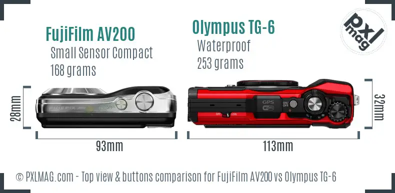 FujiFilm AV200 vs Olympus TG-6 top view buttons comparison