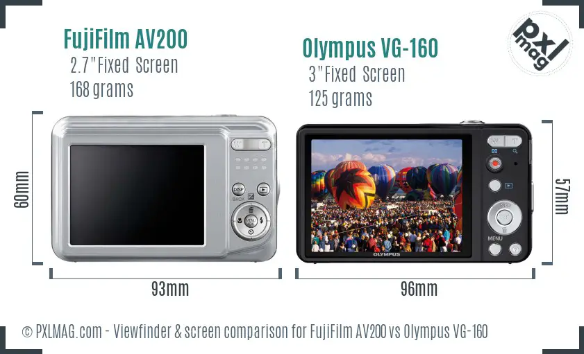 FujiFilm AV200 vs Olympus VG-160 Screen and Viewfinder comparison