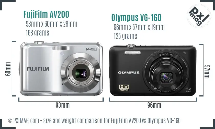 FujiFilm AV200 vs Olympus VG-160 size comparison