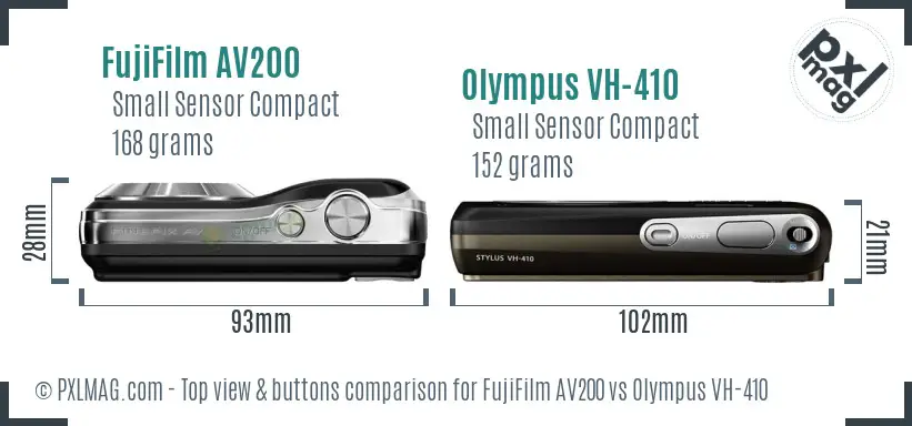 FujiFilm AV200 vs Olympus VH-410 top view buttons comparison FujiFilm AV200 vs Olympus VH-410 top view buttons comparison