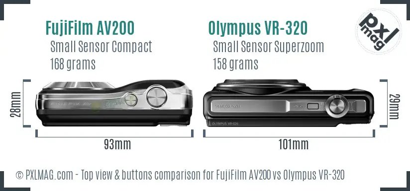 FujiFilm AV200 vs Olympus VR-320 top view buttons comparison