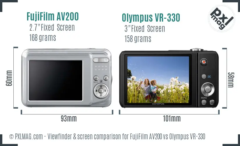 FujiFilm AV200 vs Olympus VR-330 Screen and Viewfinder comparison