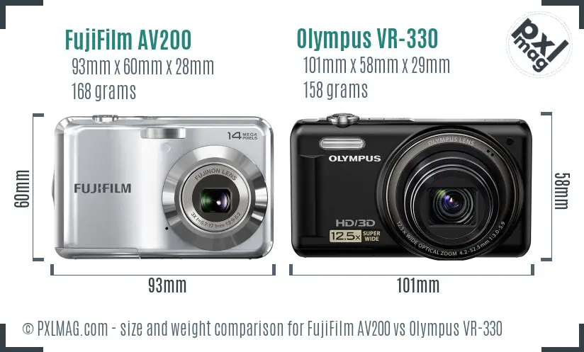 FujiFilm AV200 vs Olympus VR-330 size comparison
