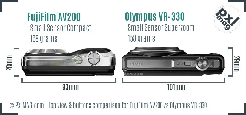 FujiFilm AV200 vs Olympus VR-330 top view buttons comparison