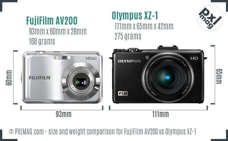 FujiFilm AV200 vs Olympus XZ-1 size comparison FujiFilm AV200 vs Olympus XZ-1 size comparison