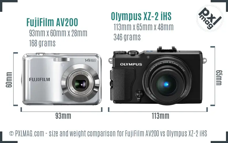 FujiFilm AV200 vs Olympus XZ-2 iHS size comparison