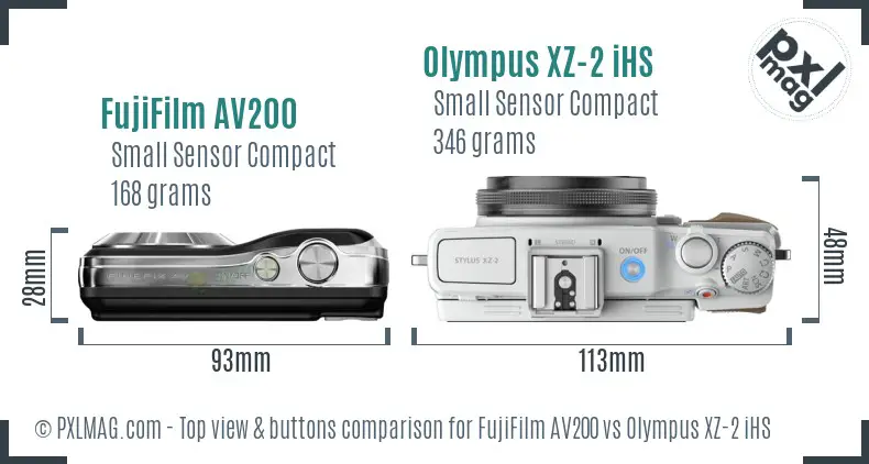 FujiFilm AV200 vs Olympus XZ-2 iHS top view buttons comparison