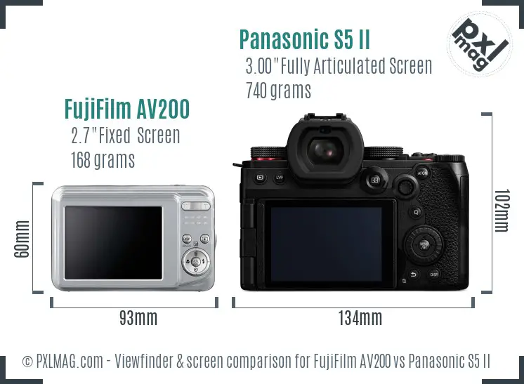 FujiFilm AV200 vs Panasonic S5 II Screen and Viewfinder comparison FujiFilm AV200 vs Panasonic S5 II Screen and Viewfinder comparison