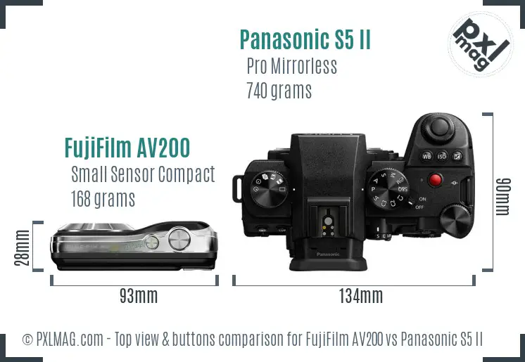 FujiFilm AV200 vs Panasonic S5 II top view buttons comparison FujiFilm AV200 vs Panasonic S5 II top view buttons comparison