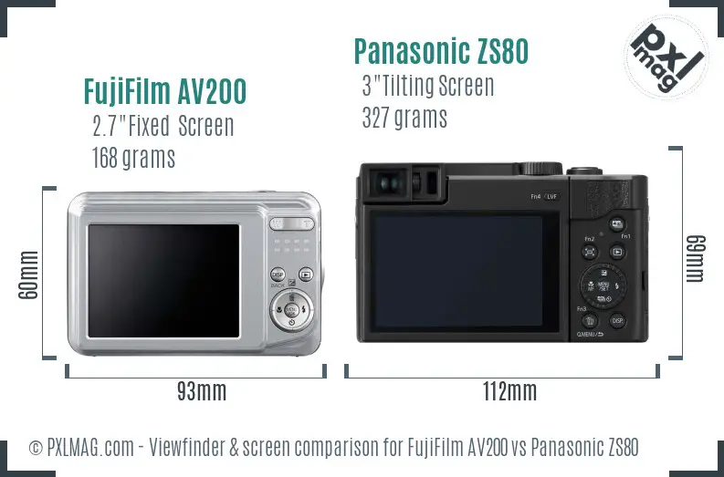 FujiFilm AV200 vs Panasonic ZS80 Screen and Viewfinder comparison