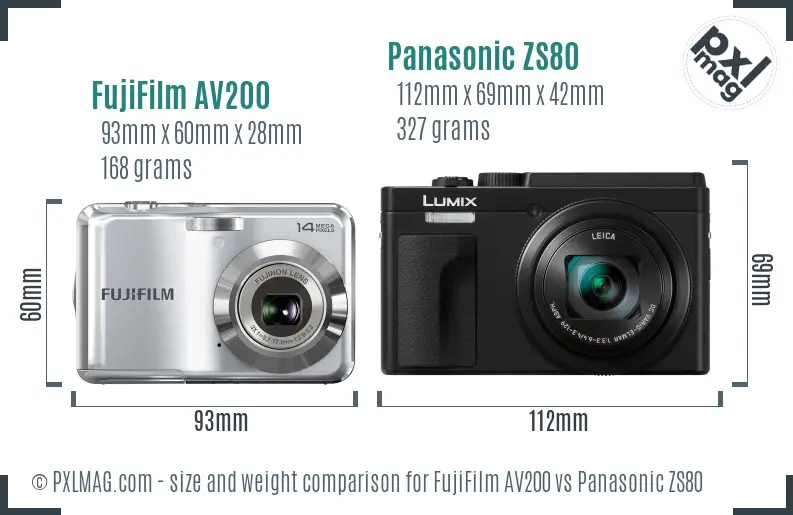 FujiFilm AV200 vs Panasonic ZS80 size comparison
