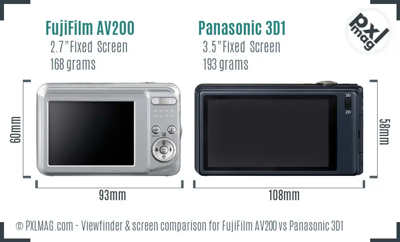FujiFilm AV200 vs Panasonic 3D1 Screen and Viewfinder comparison