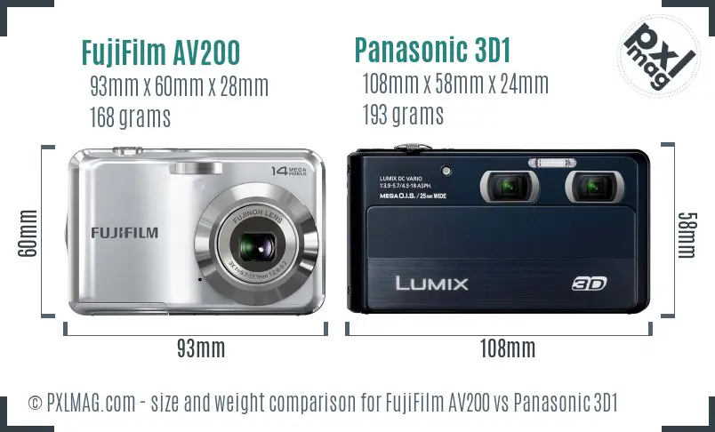 FujiFilm AV200 vs Panasonic 3D1 size comparison