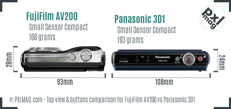 FujiFilm AV200 vs Panasonic 3D1 top view buttons comparison