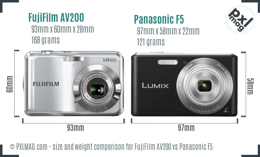 FujiFilm AV200 vs Panasonic F5 size comparison