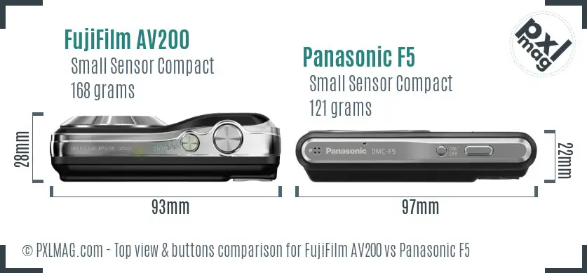 FujiFilm AV200 vs Panasonic F5 top view buttons comparison