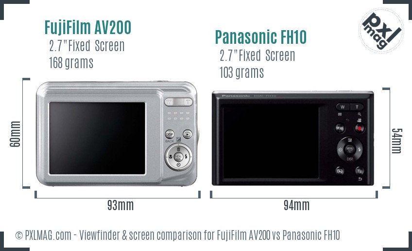 FujiFilm AV200 vs Panasonic FH10 Screen and Viewfinder comparison