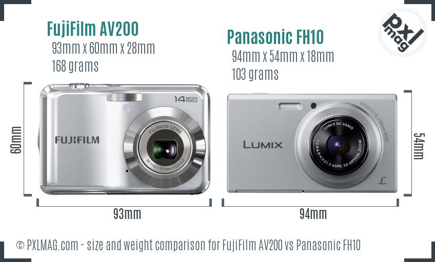 FujiFilm AV200 vs Panasonic FH10 size comparison FujiFilm AV200 vs Panasonic FH10 size comparison