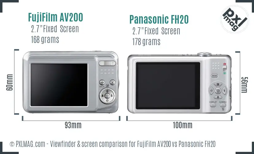 FujiFilm AV200 vs Panasonic FH20 Screen and Viewfinder comparison