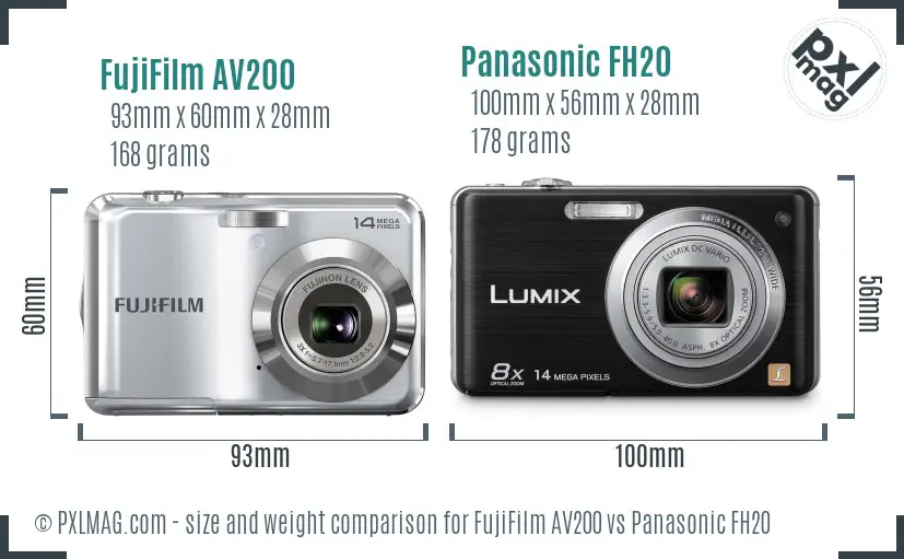 FujiFilm AV200 vs Panasonic FH20 size comparison