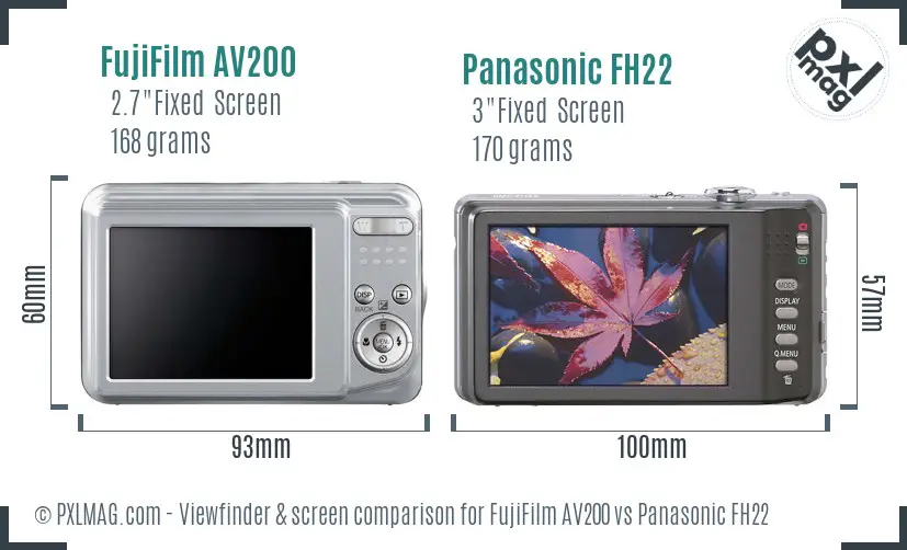 FujiFilm AV200 vs Panasonic FH22 Screen and Viewfinder comparison