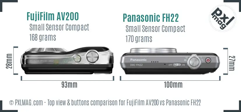 FujiFilm AV200 vs Panasonic FH22 top view buttons comparison