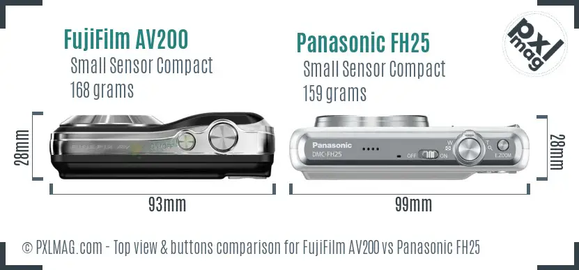 FujiFilm AV200 vs Panasonic FH25 top view buttons comparison FujiFilm AV200 vs Panasonic FH25 top view buttons comparison