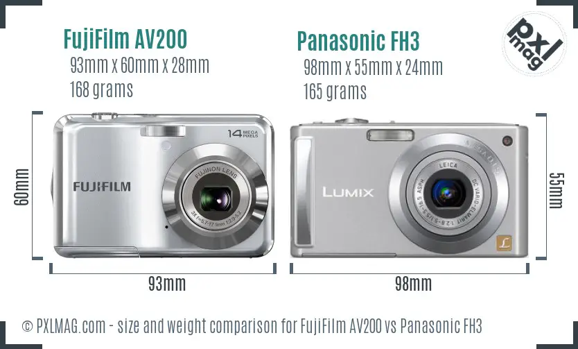 FujiFilm AV200 vs Panasonic FH3 size comparison