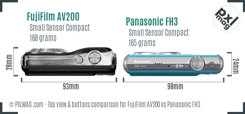 FujiFilm AV200 vs Panasonic FH3 top view buttons comparison
