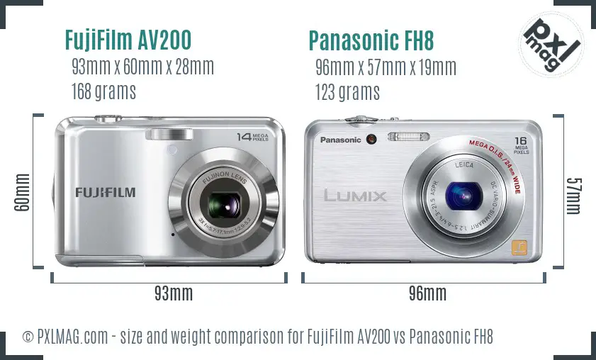 FujiFilm AV200 vs Panasonic FH8 size comparison