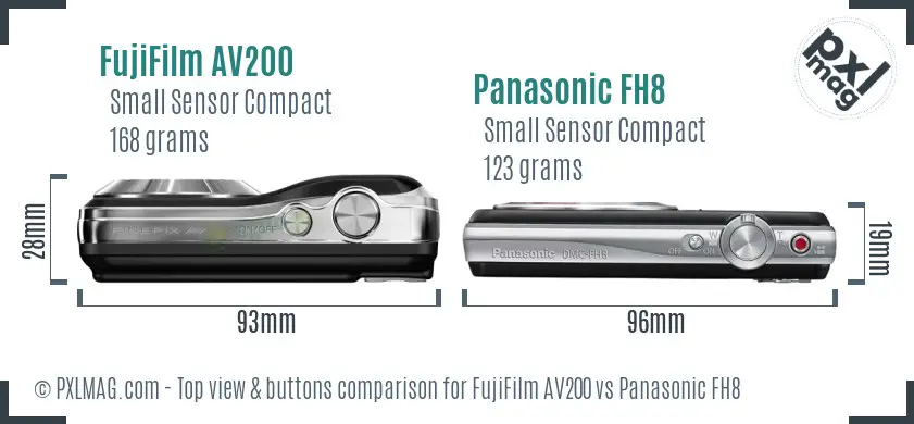 FujiFilm AV200 vs Panasonic FH8 top view buttons comparison