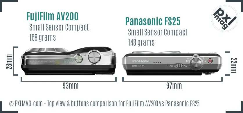 FujiFilm AV200 vs Panasonic FS25 top view buttons comparison FujiFilm AV200 vs Panasonic FS25 top view buttons comparison