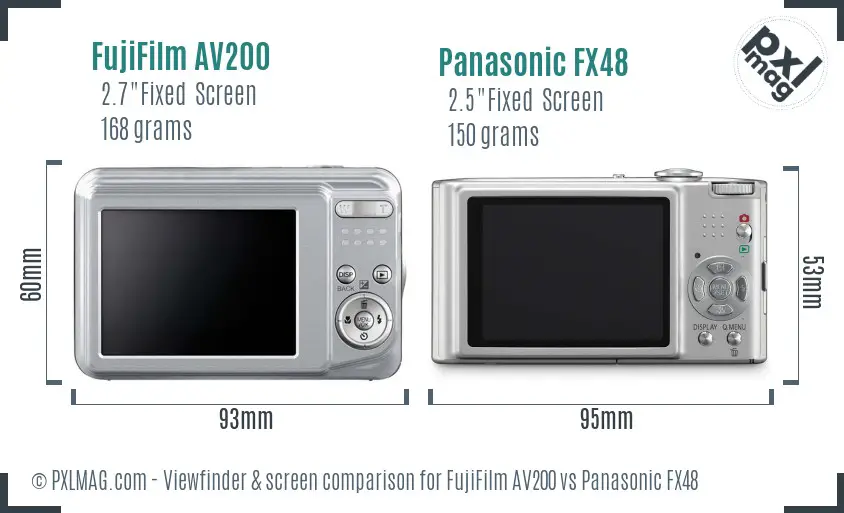 FujiFilm AV200 vs Panasonic FX48 Screen and Viewfinder comparison