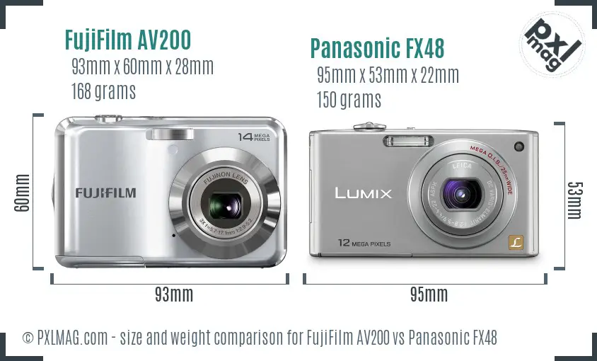 FujiFilm AV200 vs Panasonic FX48 size comparison