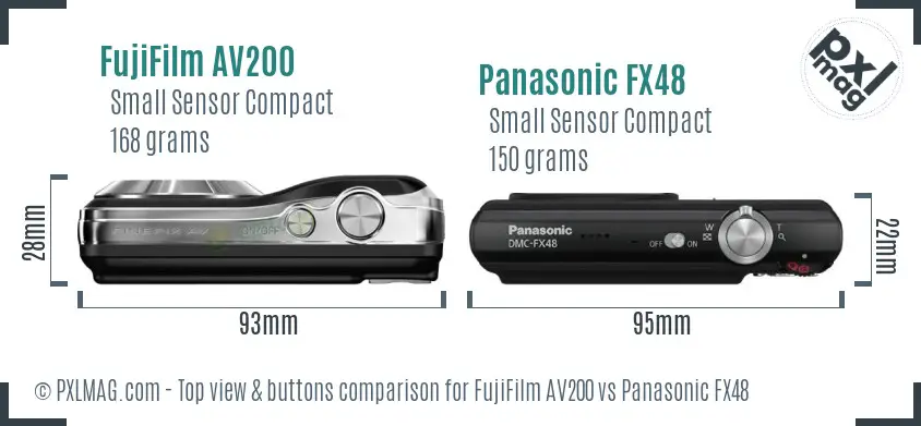 FujiFilm AV200 vs Panasonic FX48 top view buttons comparison