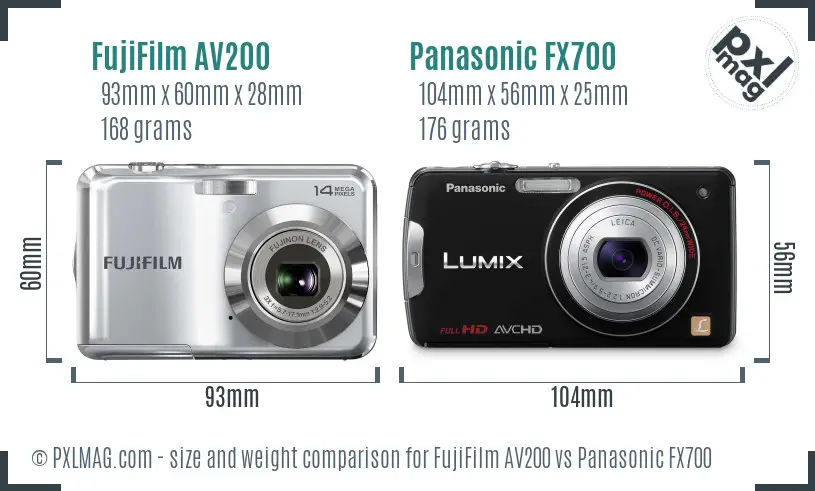 FujiFilm AV200 vs Panasonic FX700 size comparison