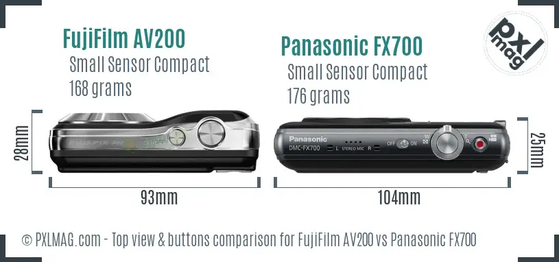 FujiFilm AV200 vs Panasonic FX700 top view buttons comparison