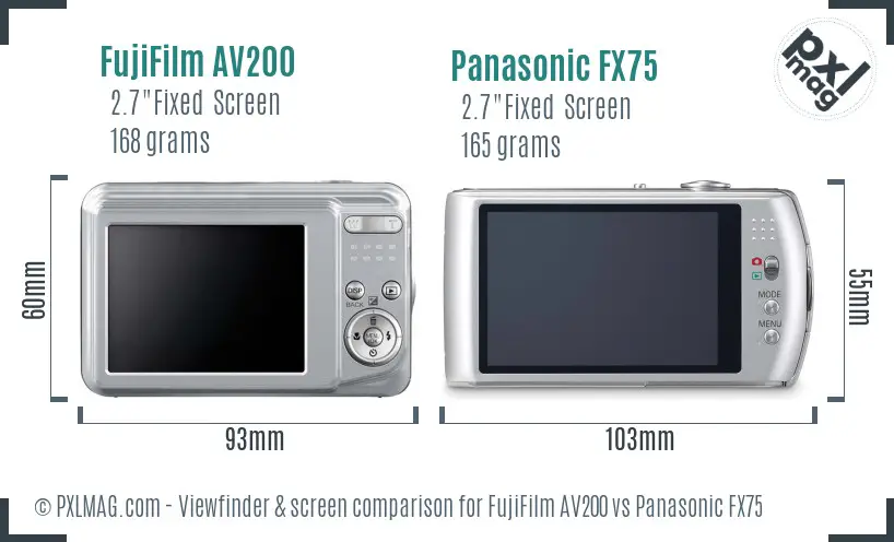 FujiFilm AV200 vs Panasonic FX75 Screen and Viewfinder comparison
