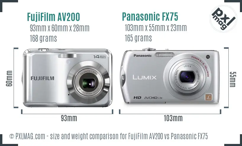 FujiFilm AV200 vs Panasonic FX75 size comparison