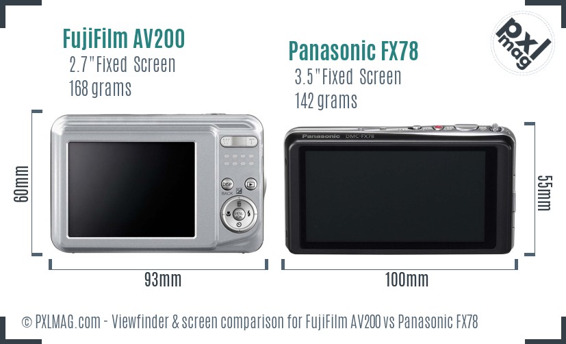 FujiFilm AV200 vs Panasonic FX78 Screen and Viewfinder comparison