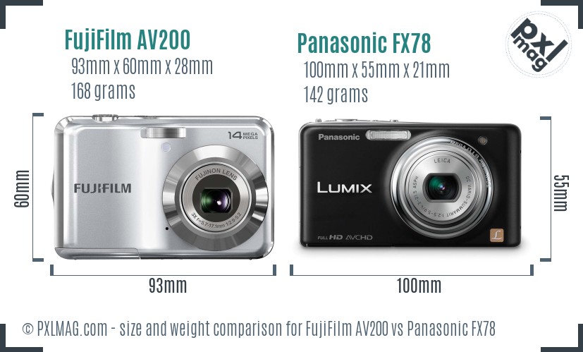 FujiFilm AV200 vs Panasonic FX78 size comparison FujiFilm AV200 vs Panasonic FX78 size comparison
