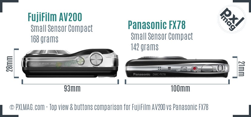 FujiFilm AV200 vs Panasonic FX78 top view buttons comparison