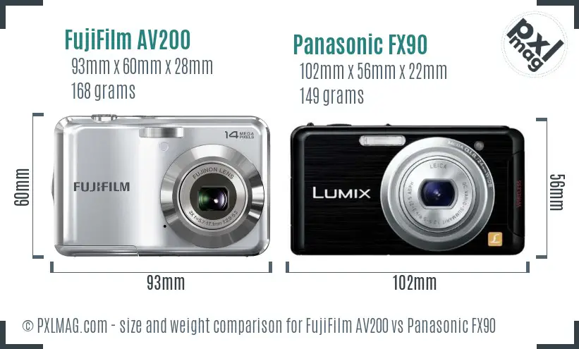 FujiFilm AV200 vs Panasonic FX90 size comparison